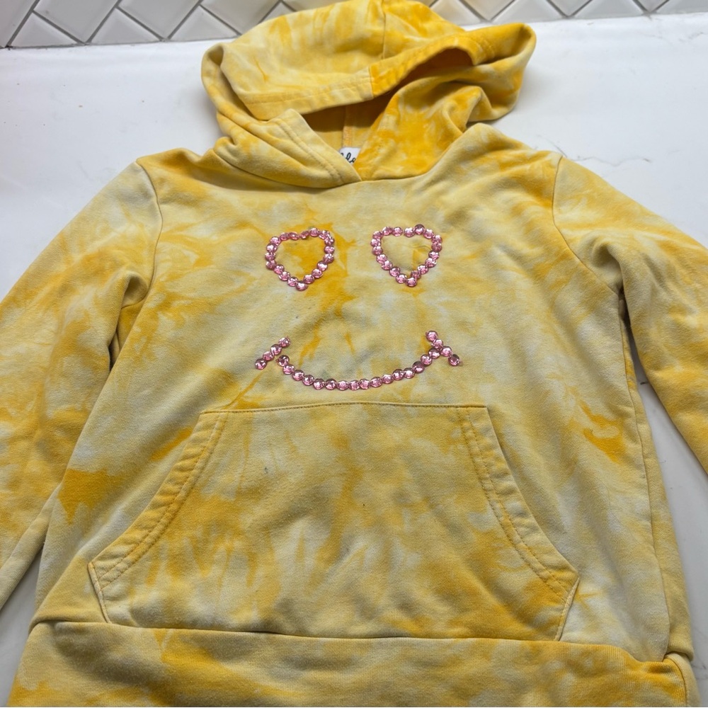 Lola & the Boys Tie-Dye Hoodie with Pink Gem Smile